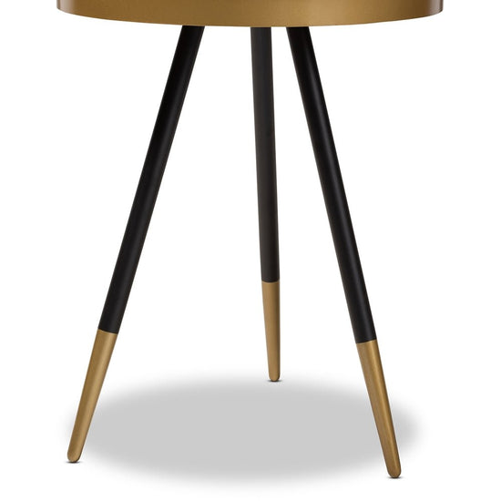 Baxton Studio Round Glossy Marble And Metal End Table With Two Tone Black And Gold Legs - lily & onyx