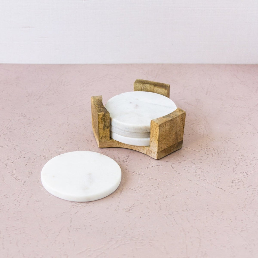 
                      
                        lily & onyx Round Marble Coasters With Mango Wood Holder, Set Of 4 - lily & onyx
                      
                    