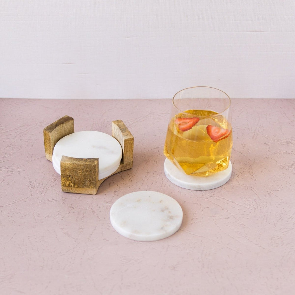 
                      
                        lily & onyx Round Marble Coasters With Mango Wood Holder, Set Of 4 - lily & onyx
                      
                    