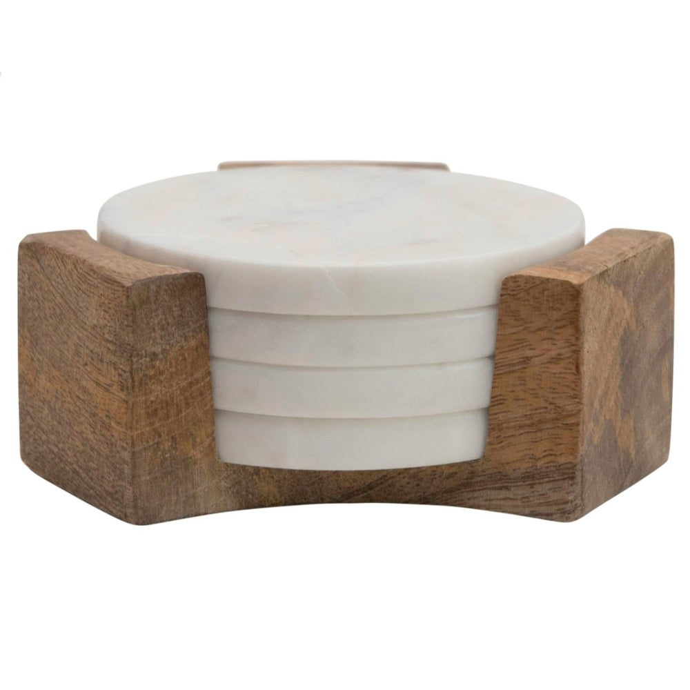 
                      
                        lily & onyx Round Marble Coasters With Mango Wood Holder, Set Of 4 - lily & onyx
                      
                    