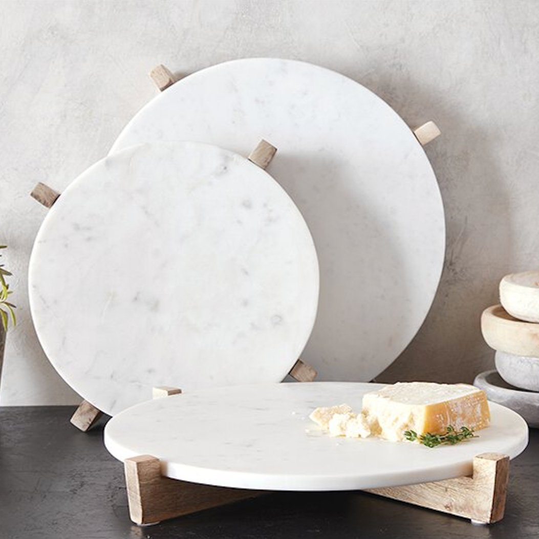 Santa Barbara Design Studio Round Marble Tray With Natural Mango Wood Stand - lily & onyx