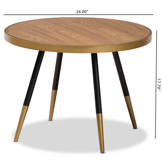 Baxton Studio Round Walnut Wood And Metal Coffee Table With Two Tone Black And Gold Legs - lily & onyx