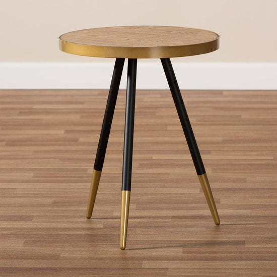 Baxton Studio Round Walnut Wood And Metal End Table With Two Tone Black And Gold Legs - lily & onyx