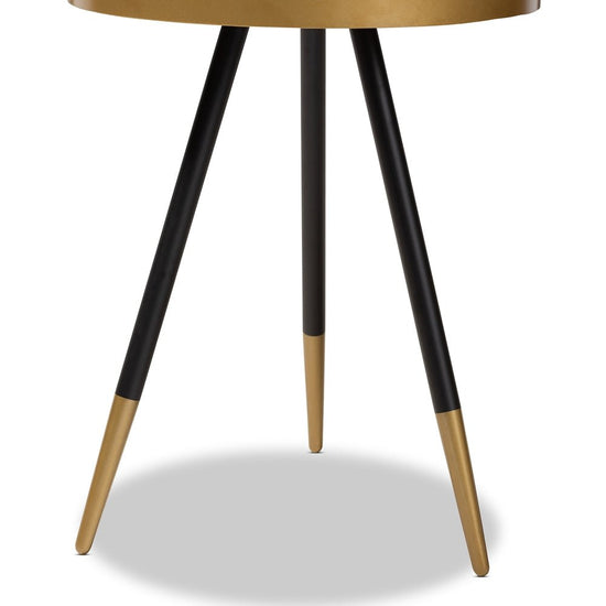 Baxton Studio Round Walnut Wood And Metal End Table With Two Tone Black And Gold Legs - lily & onyx