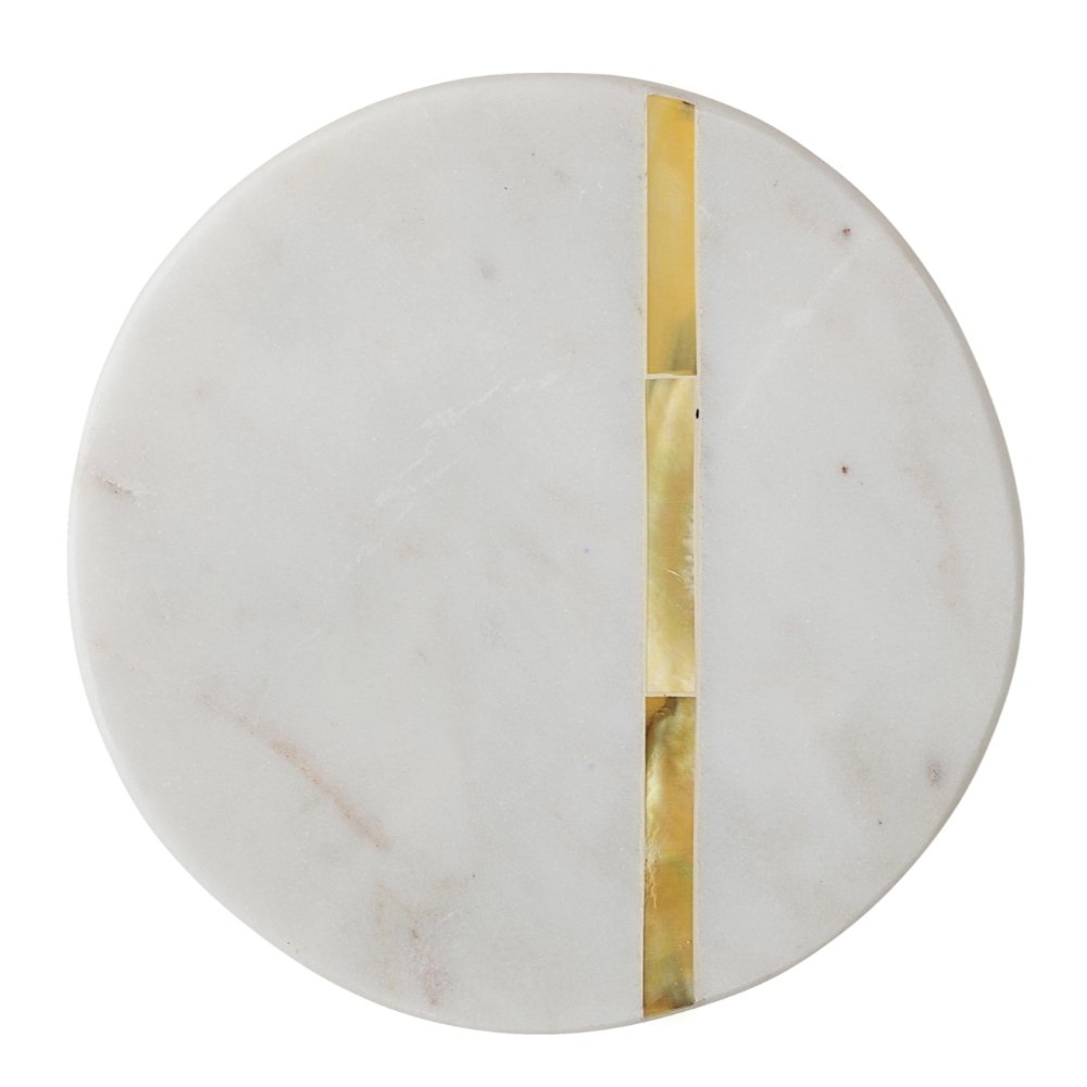 lily & onyx Round White Marble Coasters With Mother Of Pearl Inlay, Set Of 4 - lily & onyx