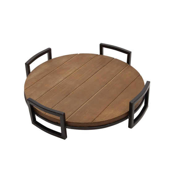 Sagebrook Home Round Wood Tray with Metal Handles, Set of 2 - lily & onyx