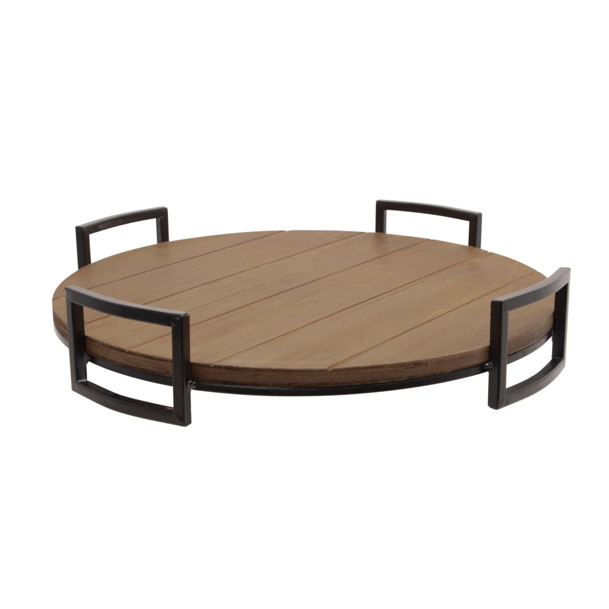 Sagebrook Home Round Wood Tray with Metal Handles, Set of 2 - lily & onyx