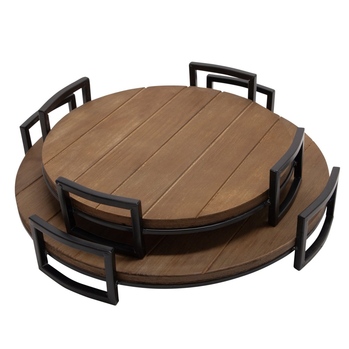 Sagebrook Home Round Wood Tray with Metal Handles, Set of 2 - lily & onyx