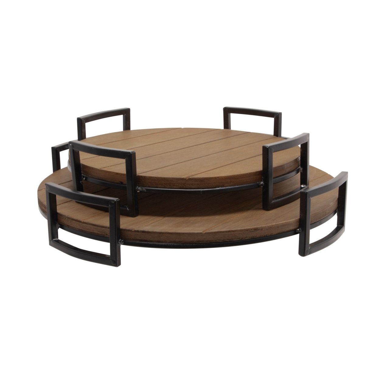 Sagebrook Home Round Wood Tray with Metal Handles, Set of 2 - lily & onyx