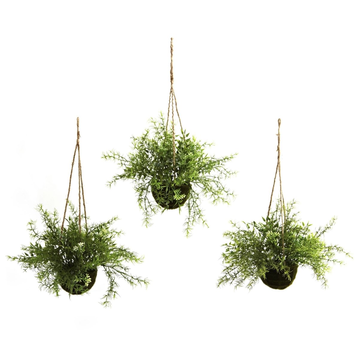 Nearly Natural Ruscus, Sedum & Springeri Hanging Basket, Set Of 3 - lily & onyx