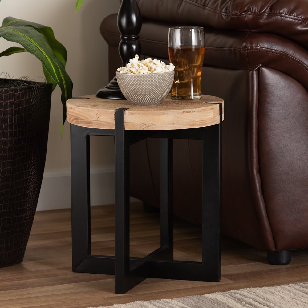 Baxton Studio Rustic And Industrial Natural Brown Finished Wood And Black Finished Metal End Table - lily & onyx