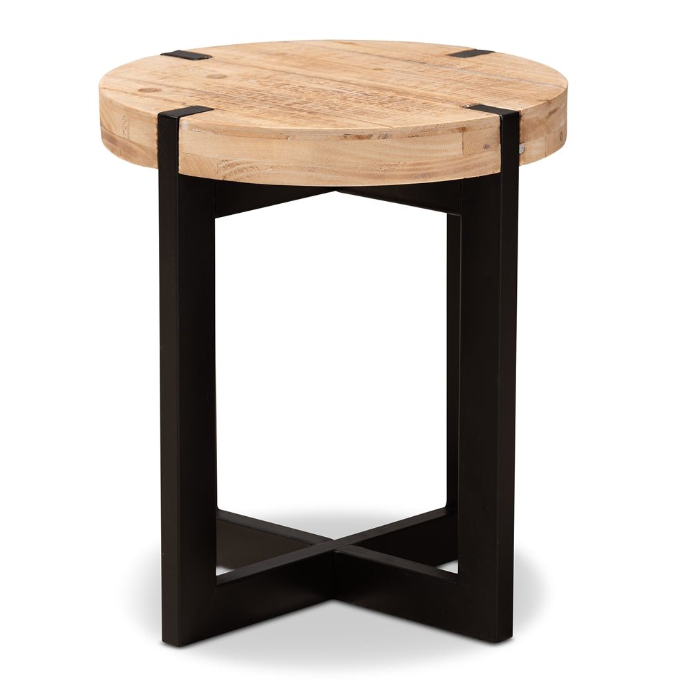 Load image into Gallery viewer, Baxton Studio Rustic And Industrial Natural Brown Finished Wood And Black Finished Metal End Table - lily &amp;amp; onyx
