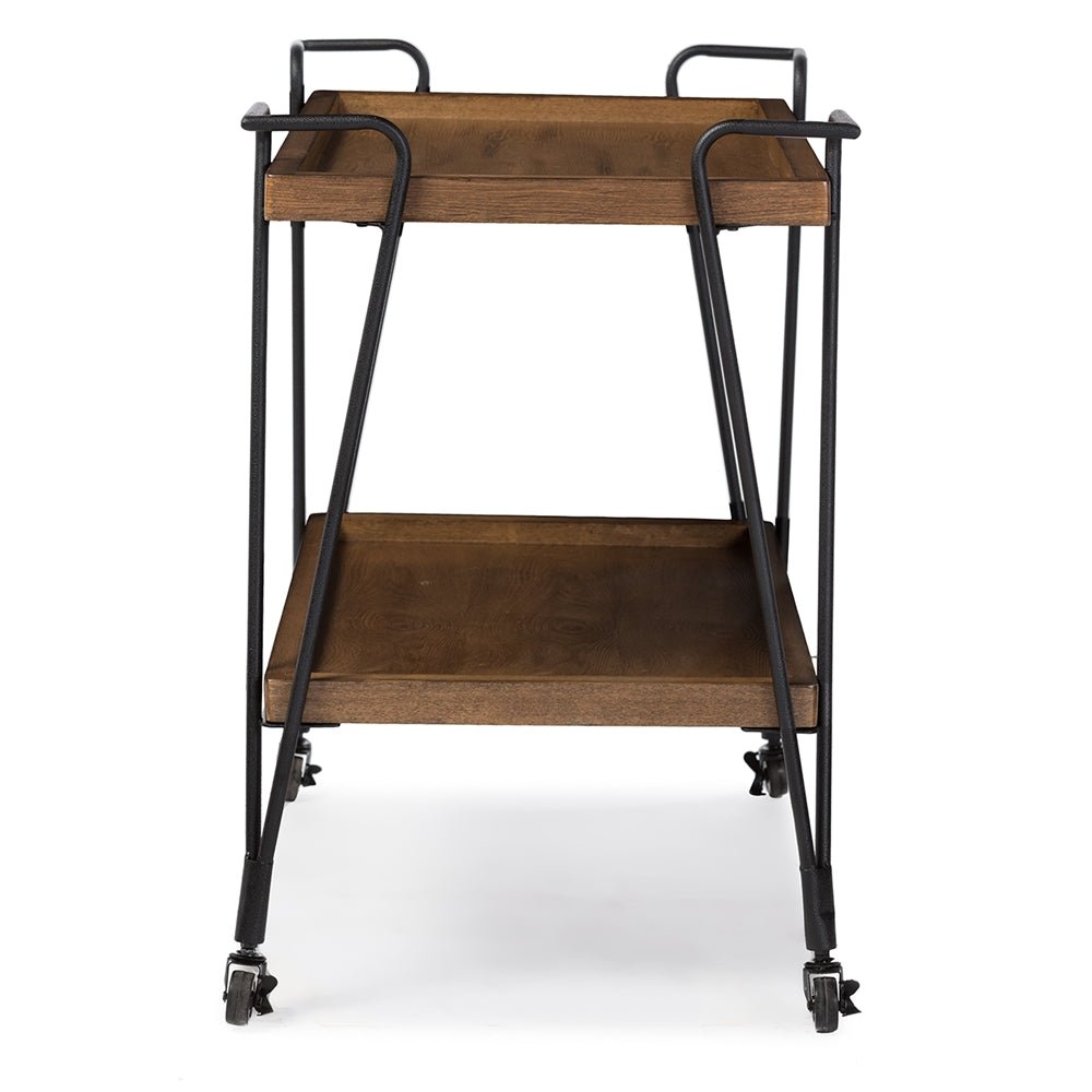 Baxton Studio Rustic Industrial Style Antique Black Textured Finish Metal Distressed Ash Wood Serving Bar Cart - lily & onyx