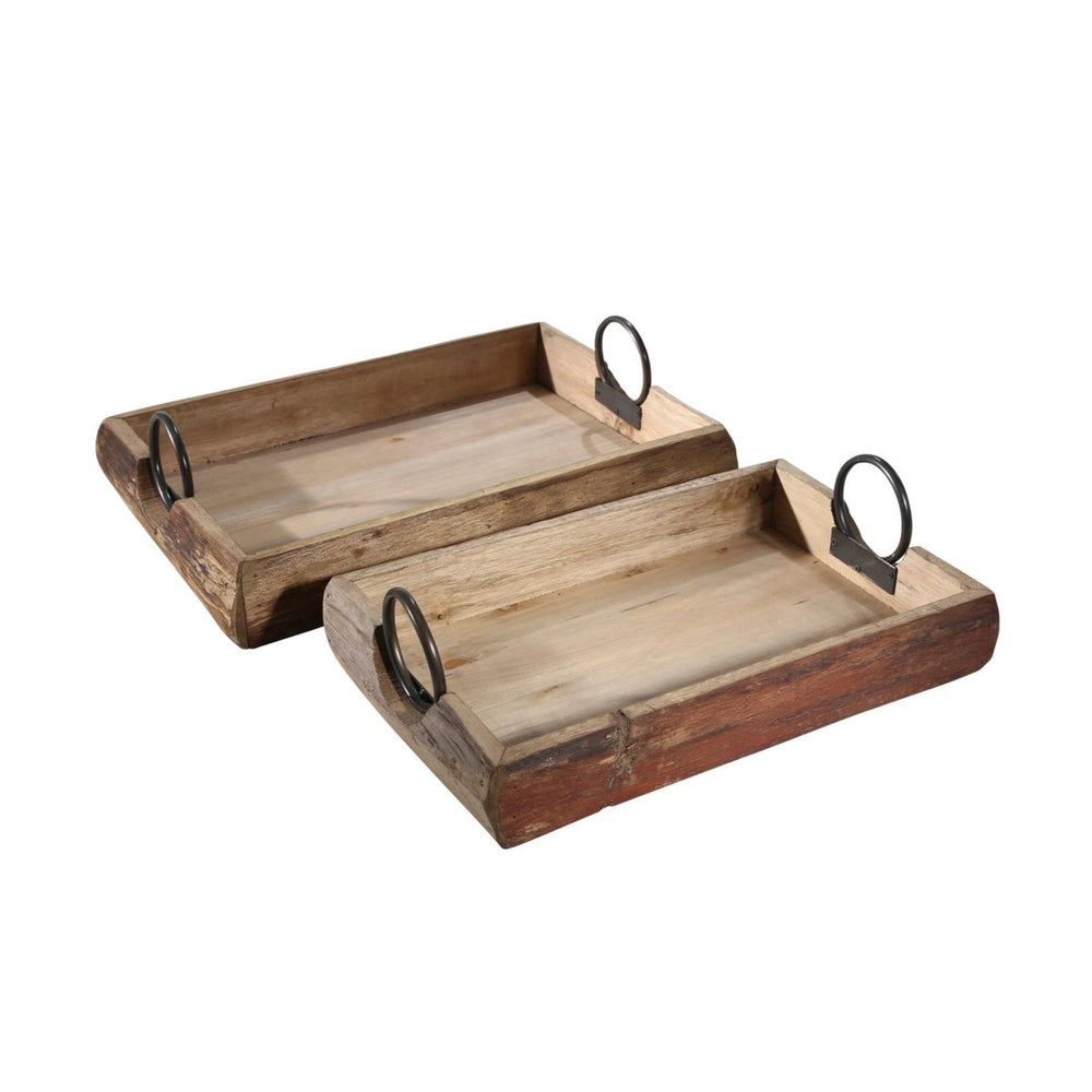 
                      
                        Sagebrook Home Rustic Nesting Wood Accent Trays with Round Metal Handles, Set of 2 - lily & onyx
                      
                    