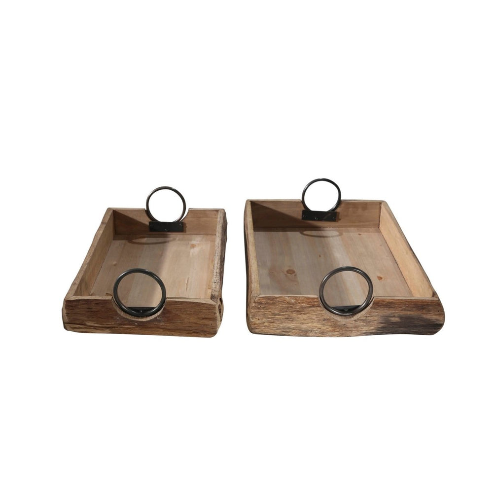 
                      
                        Sagebrook Home Rustic Nesting Wood Accent Trays with Round Metal Handles, Set of 2 - lily & onyx
                      
                    