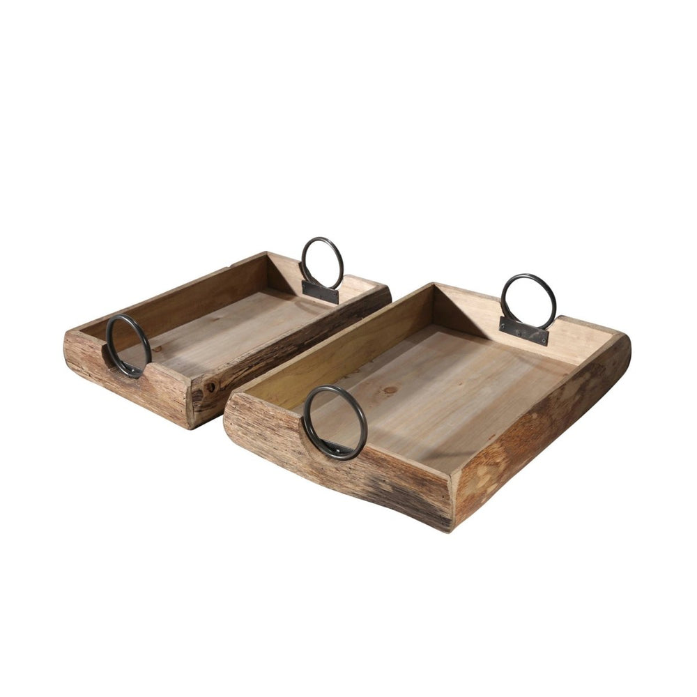 
                      
                        Sagebrook Home Rustic Nesting Wood Accent Trays with Round Metal Handles, Set of 2 - lily & onyx
                      
                    
