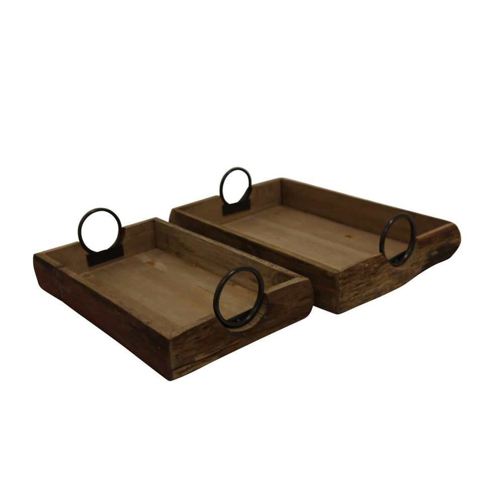 
                      
                        Sagebrook Home Rustic Nesting Wood Accent Trays with Round Metal Handles, Set of 2 - lily & onyx
                      
                    