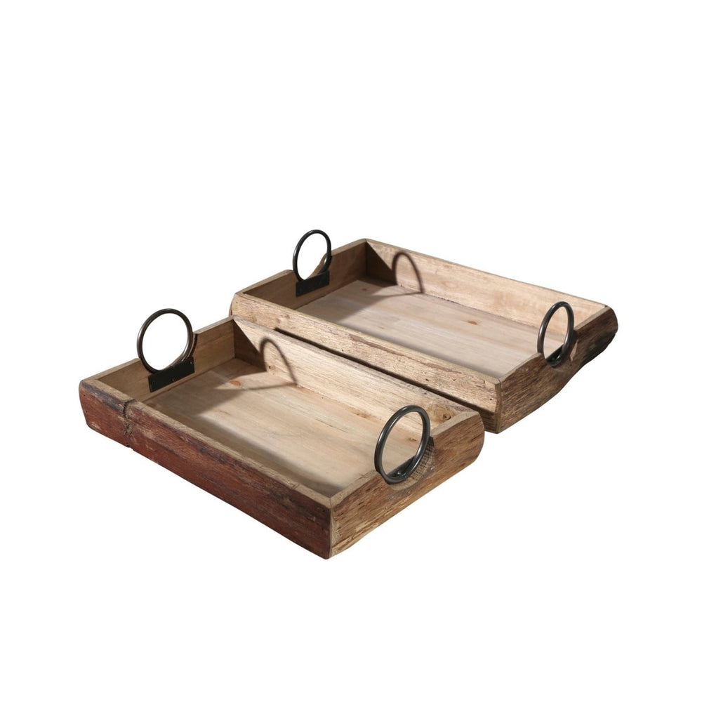 
                      
                        Sagebrook Home Rustic Nesting Wood Accent Trays with Round Metal Handles, Set of 2 - lily & onyx
                      
                    