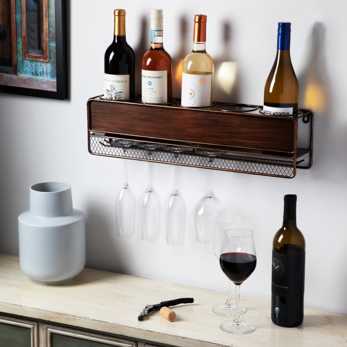 TRUE Rustic Wood & Metal Wine Shelf - lily & onyx