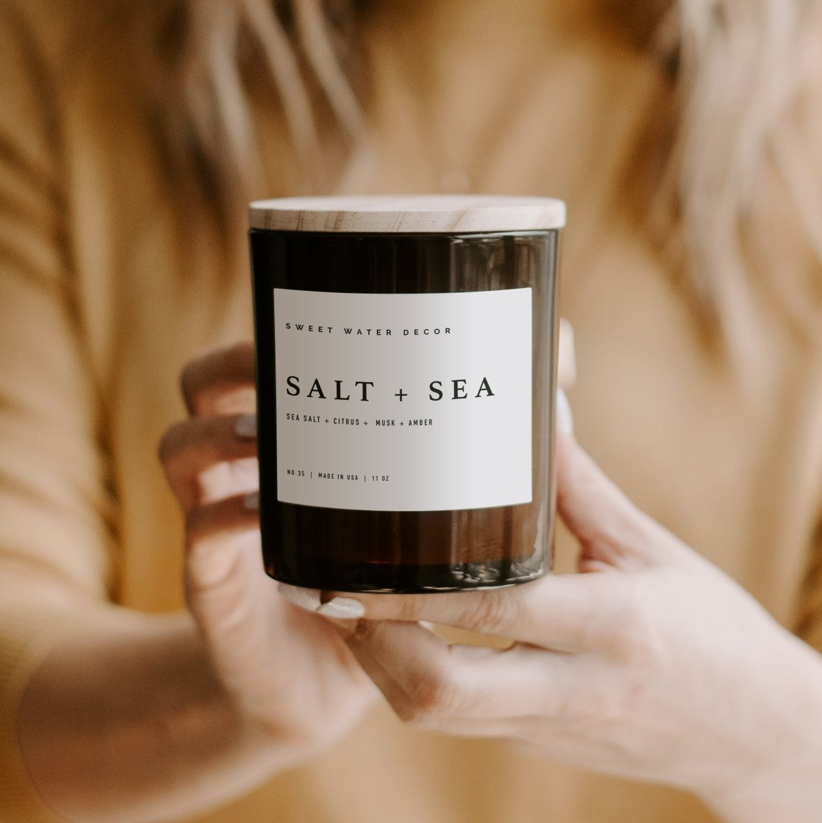 Sweet Water Decor Salt and Sea Soy Candle - Amber Jar - 11 oz - lily & onyx