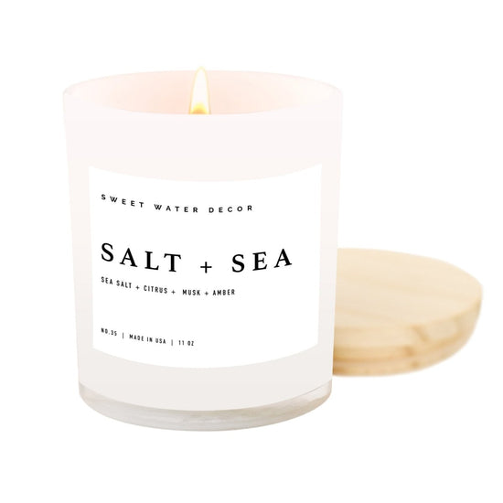 Load image into Gallery viewer, Sweet Water Decor Salt and Sea Soy Candle - White Jar - 11 oz - lily &amp;amp; onyx
