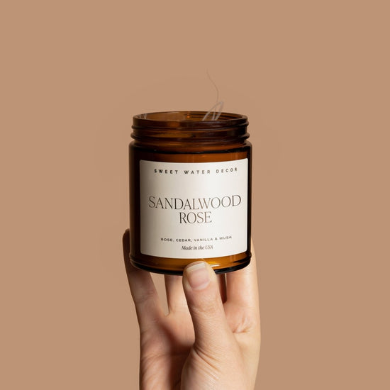 Sweet Water Decor Sandalwood Rose Soy Candle - Amber Jar - 9 oz - lily & onyx