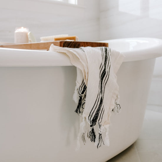 Load image into Gallery viewer, Sweet Water Decor Savannah Turkish Cotton + Bamboo Hand Towel - Five Stripe - lily &amp;amp; onyx
