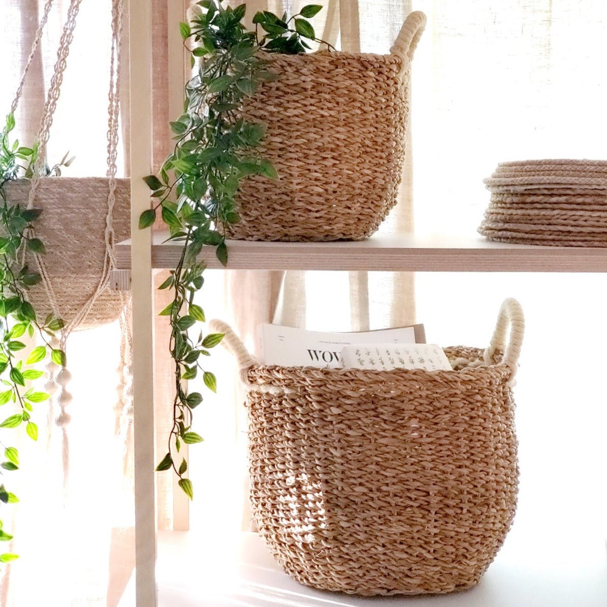 KORISSA Savar Basket with White Handle - lily & onyx