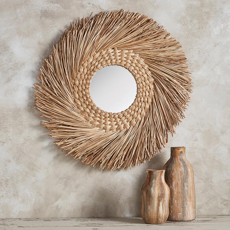 Seagrass Loose Woven Round Wall Mirror, 24