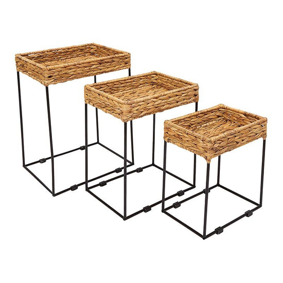 Load image into Gallery viewer, 47th &amp;amp; Main Seagrass Nested Tables &amp;amp; Plant Stand, Set Of 3 - lily &amp;amp; onyx
