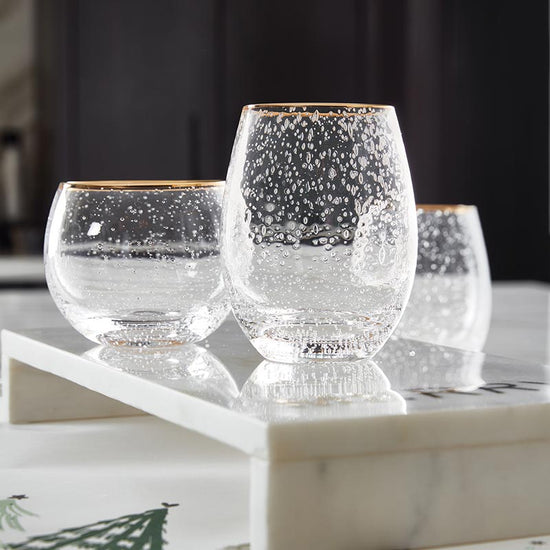 Seeded Wine Glass With Gold Rim, Set Of 4 - lily & onyx