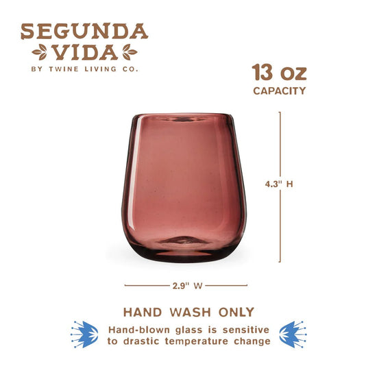 Twine Living Segunda Vida Rosado Stemless Wine Glass, Set of 2 - lily & onyx