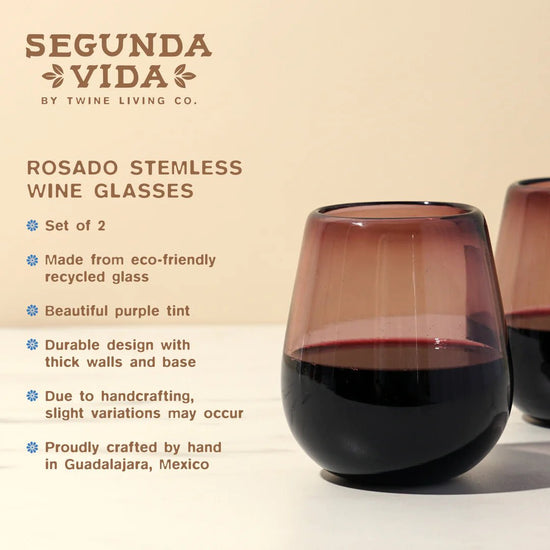 Twine Living Segunda Vida Rosado Stemless Wine Glass, Set of 2 - lily & onyx