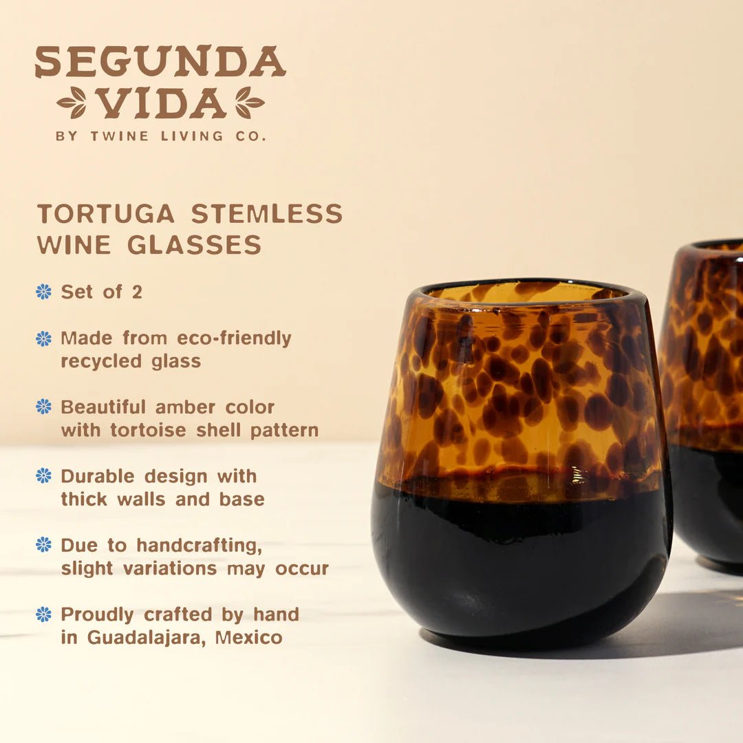 Twine Living Segunda Vida Tortuga Stemless Wine Glass, Set of 2 - lily & onyx