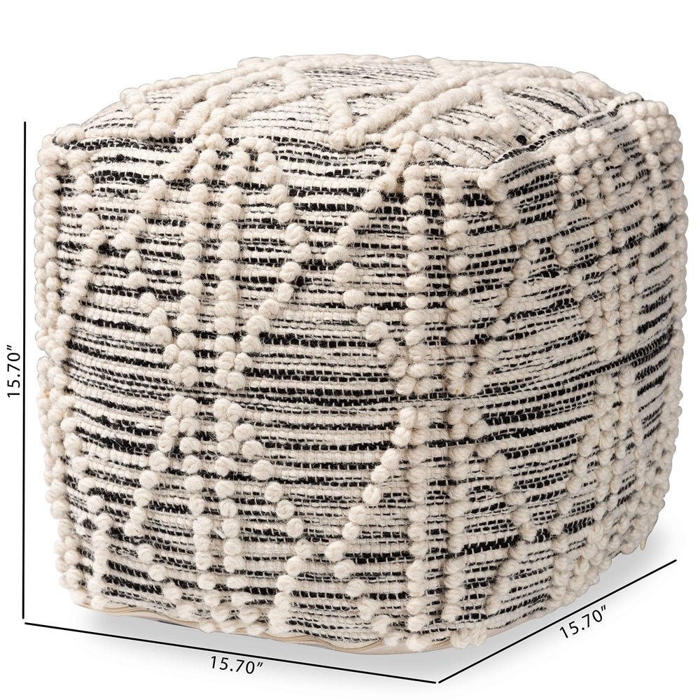 
                      
                        Baxton Studio Sentir Modern & Contemporary Moroccan Inspired Ivory And Black Handwoven Wool Blend Pouf Ottoman - lily & onyx
                      
                    