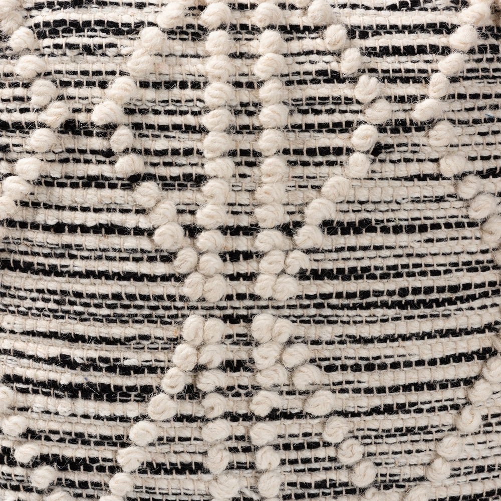 Baxton Studio Sentir Modern & Contemporary Moroccan Inspired Ivory And Black Handwoven Wool Blend Pouf Ottoman - lily & onyx