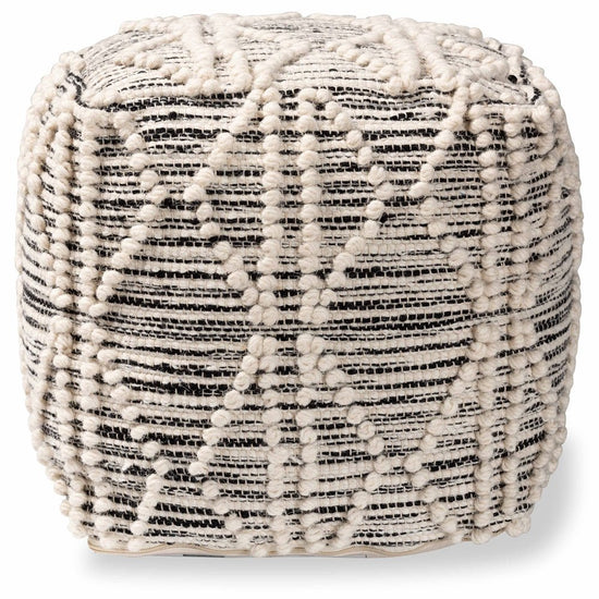 Baxton Studio Sentir Modern & Contemporary Moroccan Inspired Ivory And Black Handwoven Wool Blend Pouf Ottoman - lily & onyx