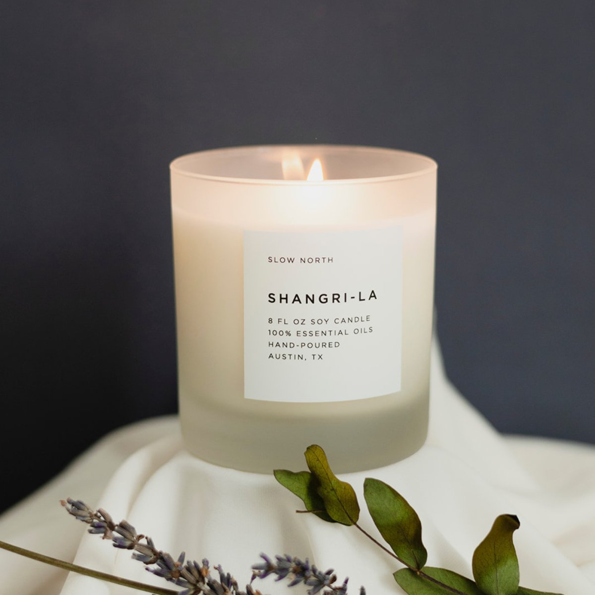 Slow North Shangri-La | Eucalyptus + Lavender + Lemongrass | Frosted Candle, 8 oz - lily & onyx