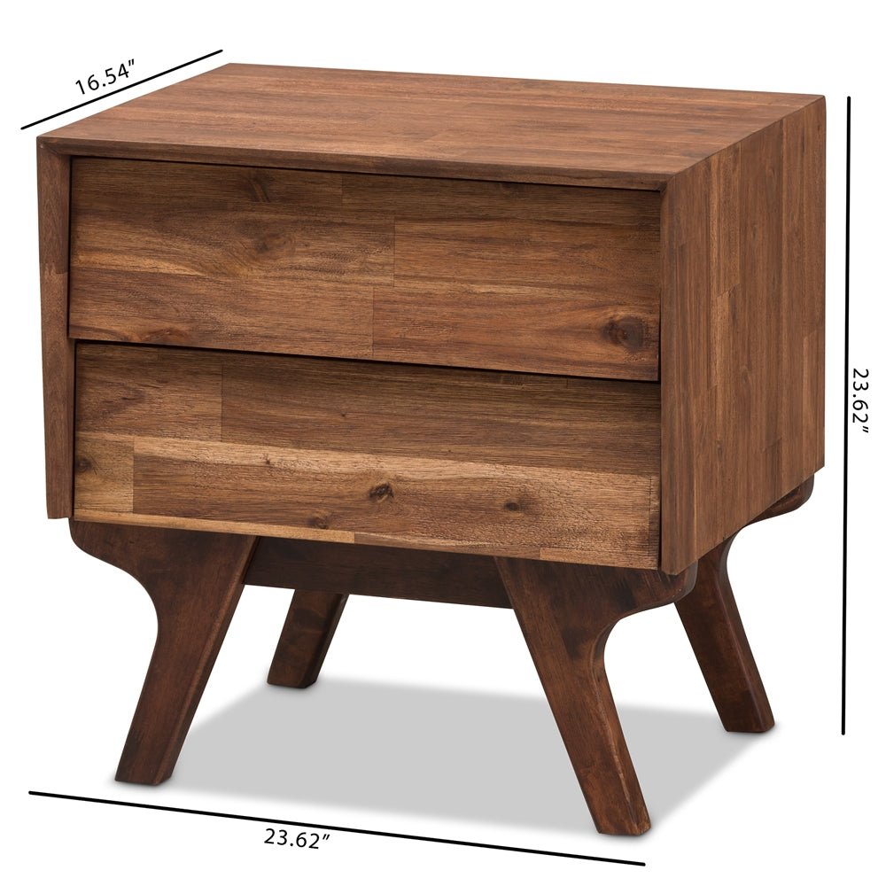 
                      
                        Baxton Studio Sierra Mid Century Modern Brown Wood 2 Drawer Nightstand - lily & onyx
                      
                    
