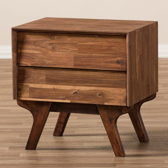 Baxton Studio Sierra Mid Century Modern Brown Wood 2 Drawer Nightstand - lily & onyx