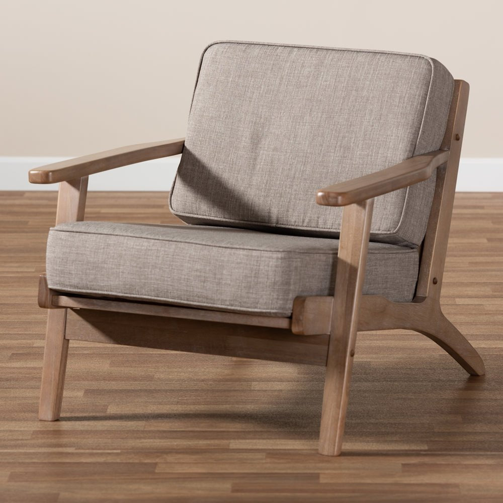 Load image into Gallery viewer, Baxton Studio Sigrid Mid Century Modern Light Gray Fabric Upholstered Antique Oak Finished Wood Armchair - lily &amp;amp; onyx

