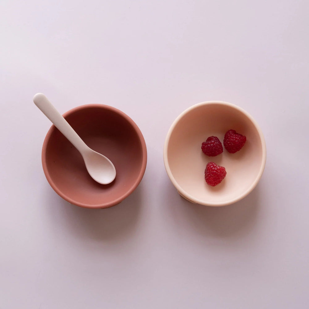 EKOBO Silicone Suction Baby Bowl Set - Blush / Terracotta - lily & onyx