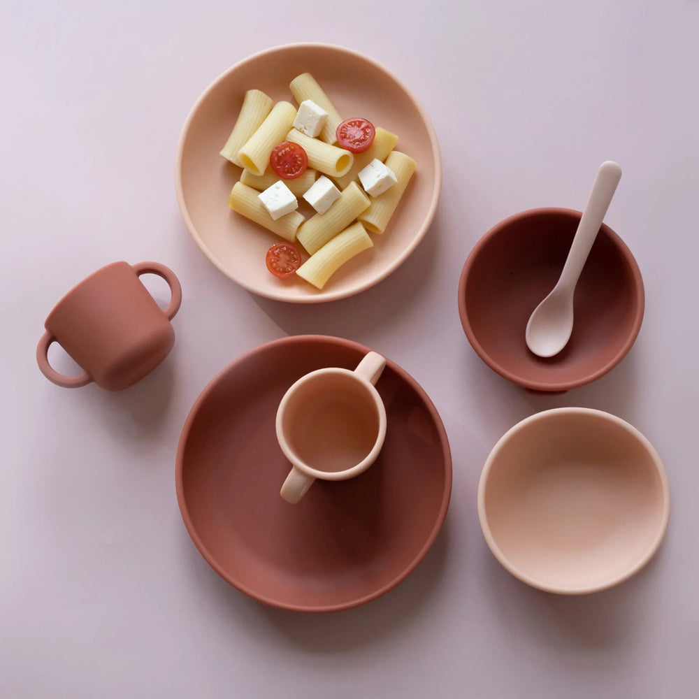 EKOBO Silicone Suction Baby Plate Set - Blush / Terracotta - lily & onyx