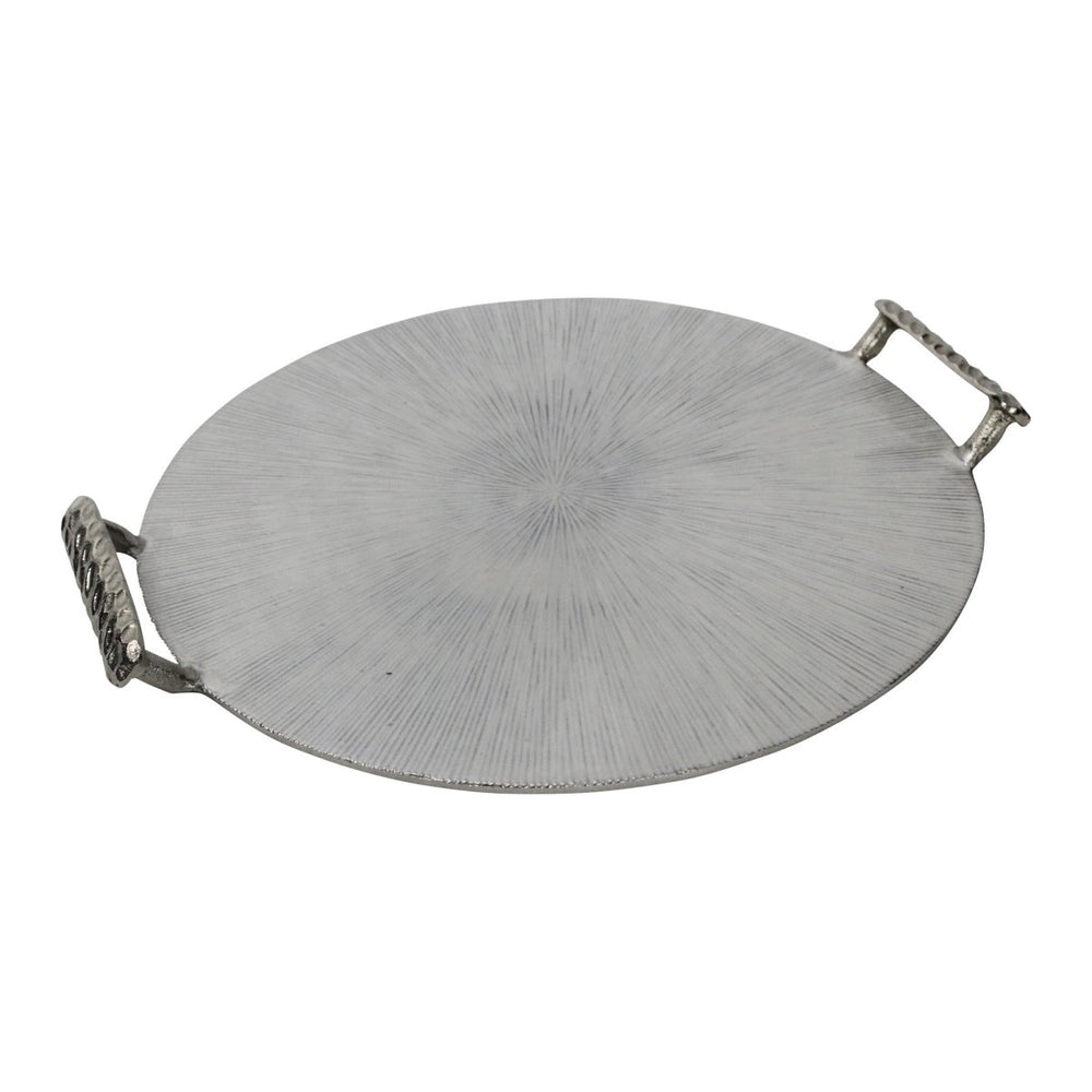 Sagebrook Home Silver Metal Round Tray with Handles, 18” - lily & onyx