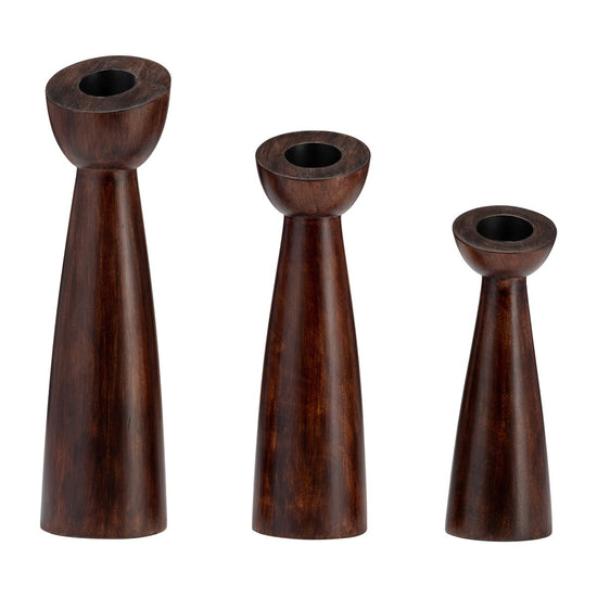 Sagebrook Home Slanted Wood Candle Holder, Brown - lily & onyx