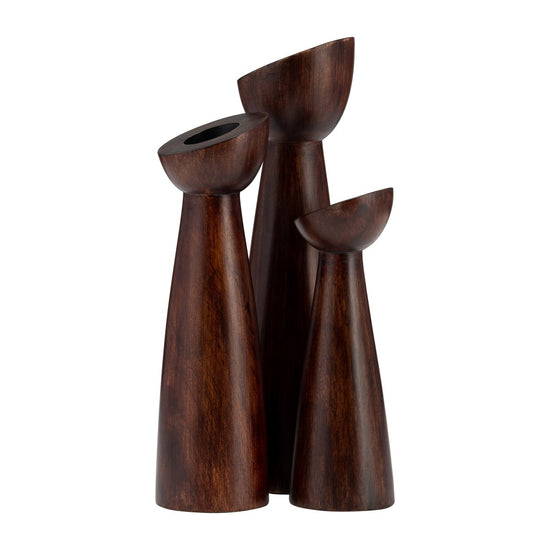 Sagebrook Home Slanted Wood Candle Holder, Brown - lily & onyx