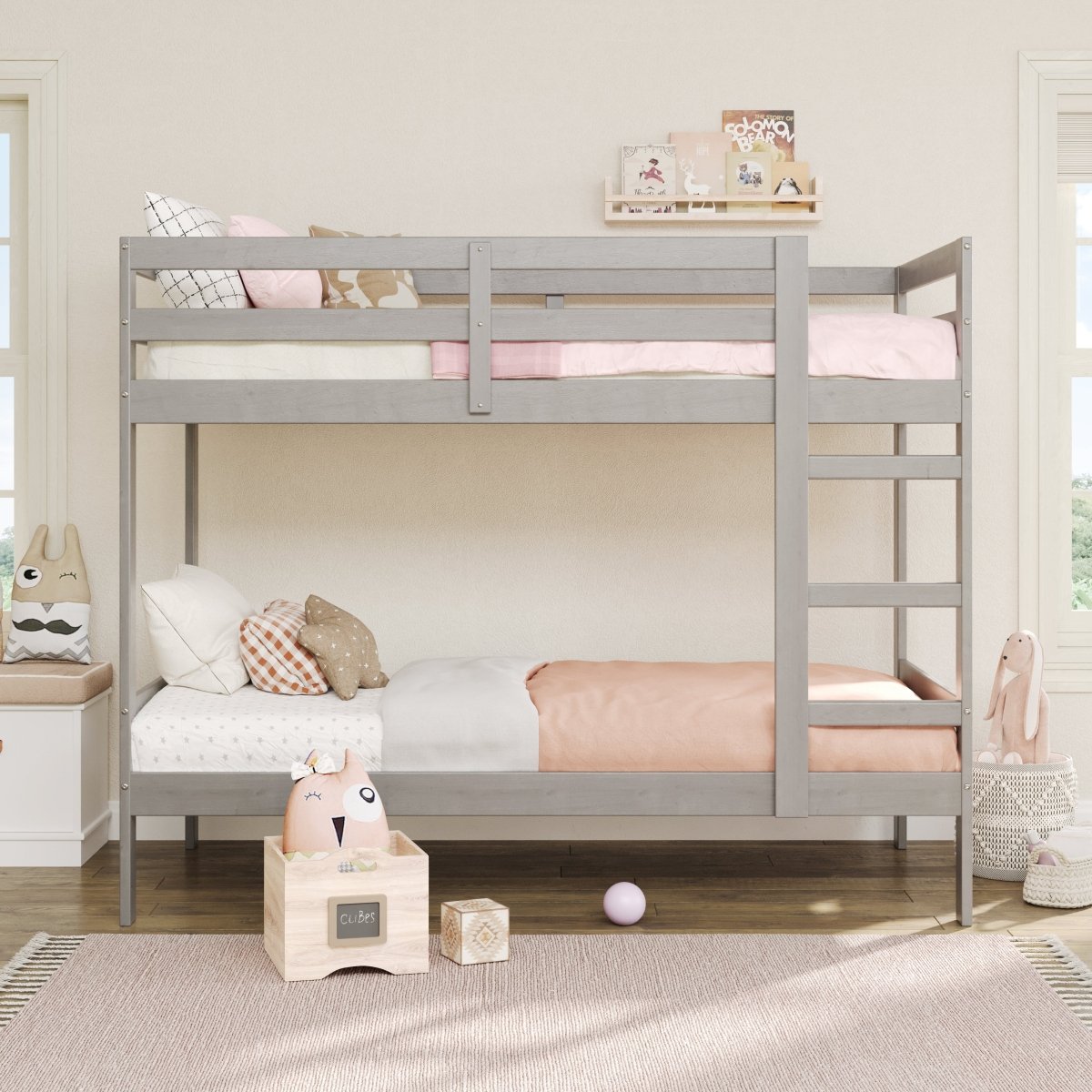 Walker Edison Sophie Simple Solid Wood Twin Over Twin Bunk Bed - lily & onyx