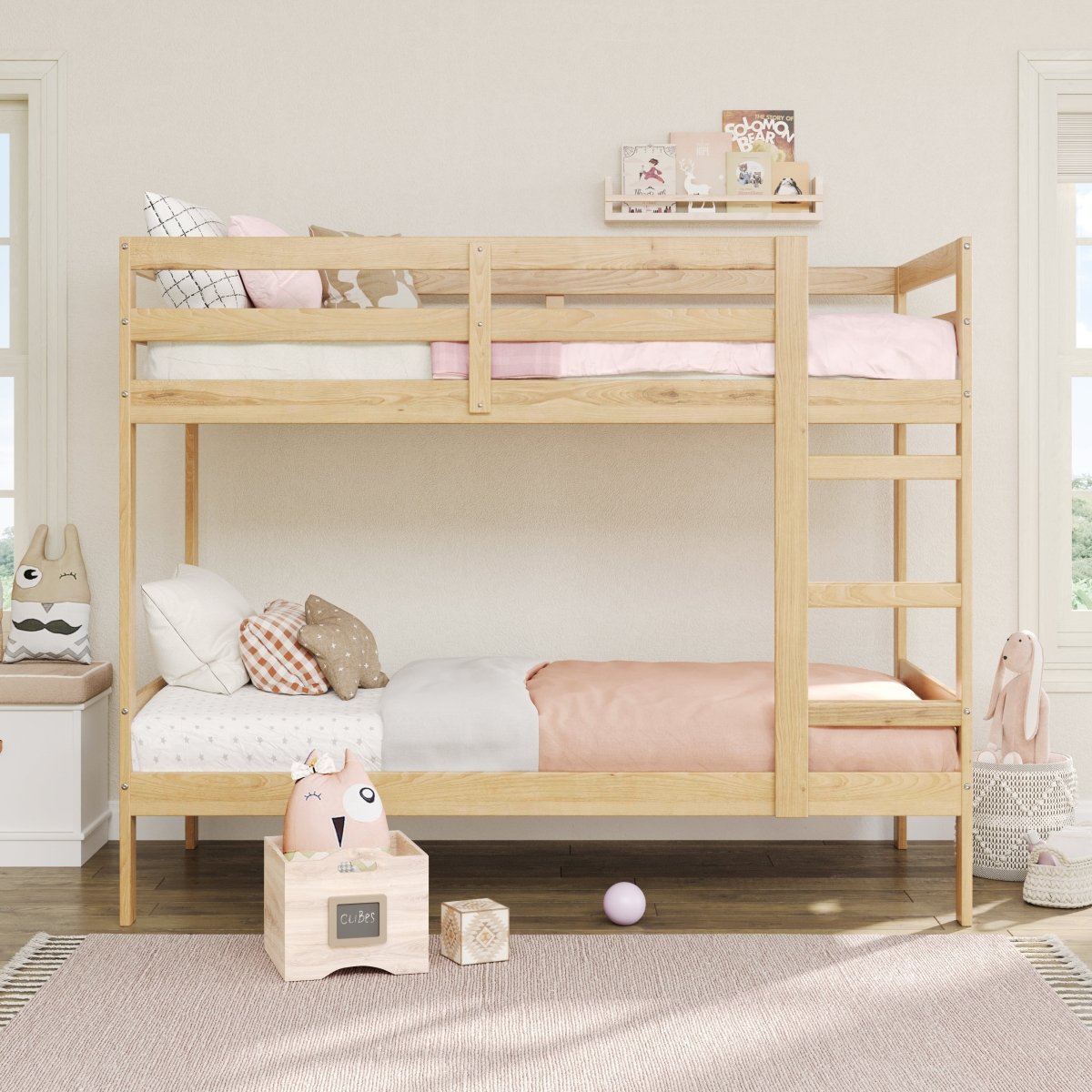 Walker Edison Sophie Simple Solid Wood Twin Over Twin Bunk Bed - lily & onyx