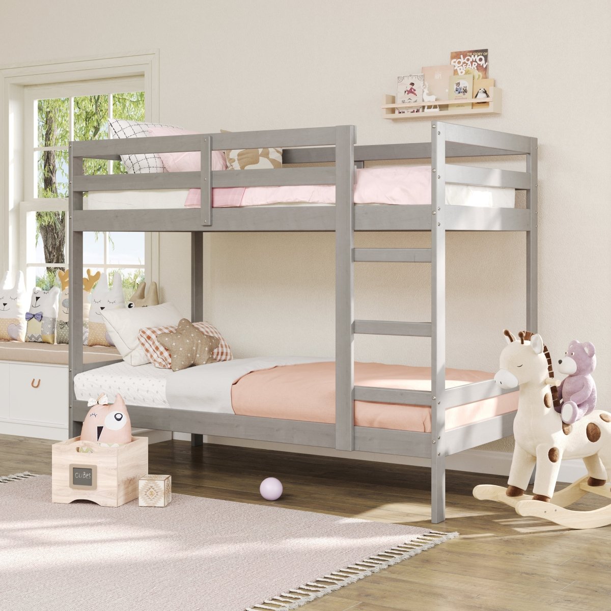 Walker Edison Sophie Simple Solid Wood Twin Over Twin Bunk Bed - lily & onyx