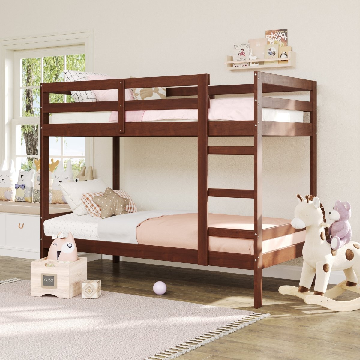 Walker Edison Sophie Simple Solid Wood Twin Over Twin Bunk Bed - lily & onyx